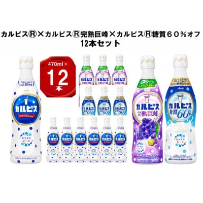 カルピス470ml×カルピス完熟巨峰470ml×カルピス糖質60%オフ470ml　12本セット