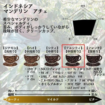 インドネシア マンデリン アチェ 中深煎り 500g ×2【ペーパーフィルター用の中挽き】