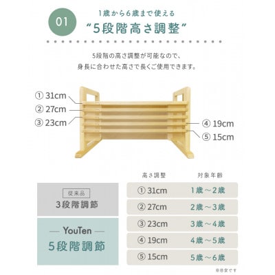 ぽんちゃん 3wayステップ台 木製 トイレトレーニング 滑り止め付き 折り畳み 高さ調節可能