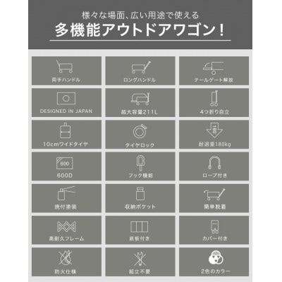 ぽんちゃん 多機能アウトドアワゴン【2Wayハンドル】(ブラック)荷室拡張 最大211L