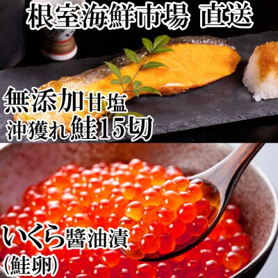 いくら醤油漬け(秋鮭卵)70g×1P、沖獲れ鮭15切 A-14167