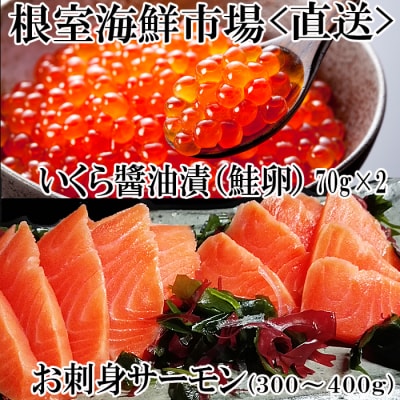 いくら醤油漬70g×2P・刺身用トラウトサーモン(背)1本 A-14224