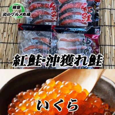 鮭5切×10P、紅鮭5切×10P、いくら100g×5P　 E-76003