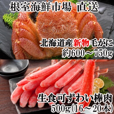 生ずわいがに棒肉500g、毛がに約600～750g×1尾 C-14044
