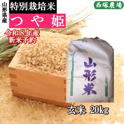 【先行受付】令和8年産　特別栽培米つや姫　玄米 20kg　山形県産　西塚農場のお米