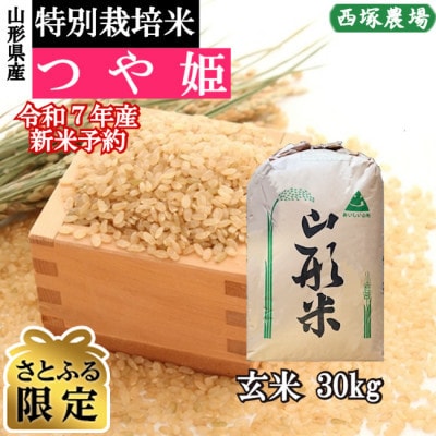 【さとふる限定】新米先行受付　令和7年産 特別栽培米つや姫　玄米 30kg　山形県産　西塚農場のお米