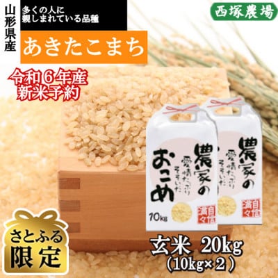 【さとふる限定】令和6年産　あきたこまち　玄米20kg　山形県産　西塚農場のお米