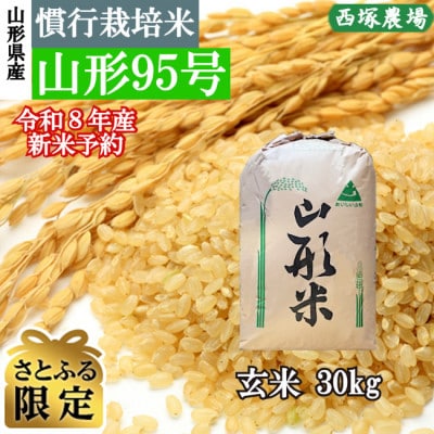 【さとふる限定】先行受付　令和8年産 慣行栽培米 山形95号　玄米 30kg　山形県産　西塚農場