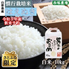 【さとふる限定】【先行受付】令和5年産新米　慣行栽培米はえぬき白米10kg　山形県産　西塚農場のお米