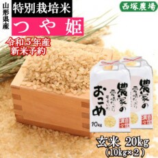 【先行受付】令和5年産 新米 特別栽培米つや姫　玄米 20kg　山形県産　西塚農場のお米