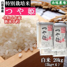 【先行受付】令和5年産 新米 特別栽培米つや姫　白米 20kg　山形県産　西塚農場のお米