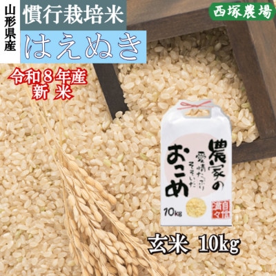新米　令和8年産 慣行栽培米 はえぬき　玄米 10kg　山形県産　西塚農場