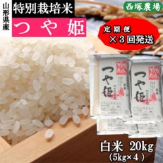 【毎月定期便】特別栽培米つや姫　白米 20kg　山形県産 西塚農場のお米 全3回
