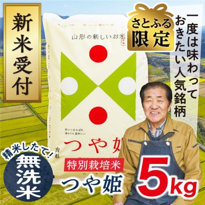 【さとふる限定】令和7年産新米受付山形県産特別栽培米　つや姫5kg(無洗米)