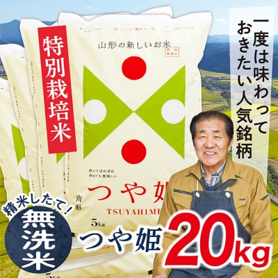 【令和7年産先行受付】山形県産特別栽培米　つや姫20kg(無洗米)