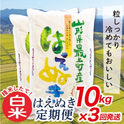 【毎月定期便】買い忘れなしで美味しいはえぬき10kg(白米)が届く全3回