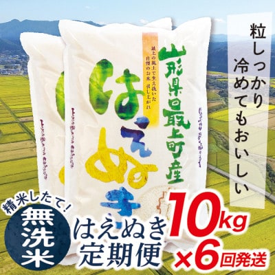 【発送月固定定期便】買い忘れなしで美味しいはえぬき10kg(無洗米)が届く全6回