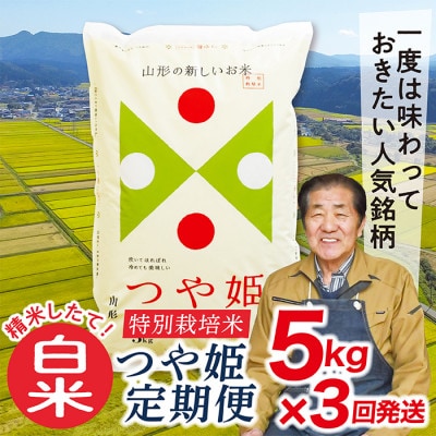 【毎月定期便】買い忘れなしで美味しい特別栽培米つや姫5kg(白米)が届く全3回