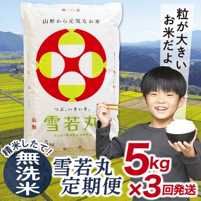 【発送月固定定期便】買い忘れなしで美味しい雪若丸5kg(無洗米)が届く全3回
