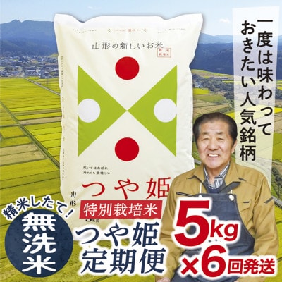 【発送月固定定期便】買い忘れなしで美味しい特別栽培米つや姫5kg(無洗米)が届く全6回