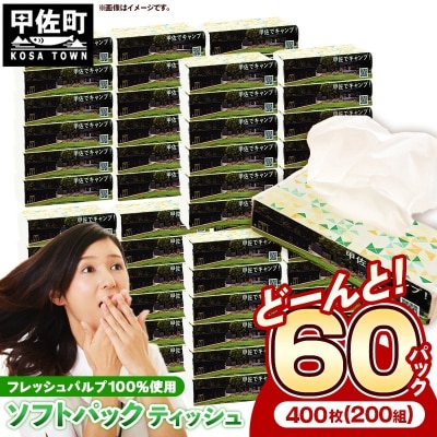 ティッシュペーパーソフトパック　400枚(200組)60パック【ZA】