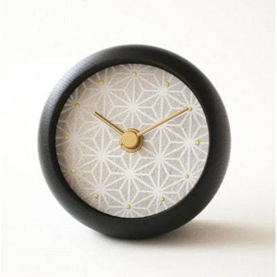 はなもっこの置時計 (紋切り 麻の葉　ブラック)