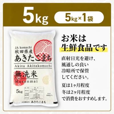 無洗米 秋田県産 あきたこまち 5kg(5kg×1袋) 令和8年産[No.5325-0338]