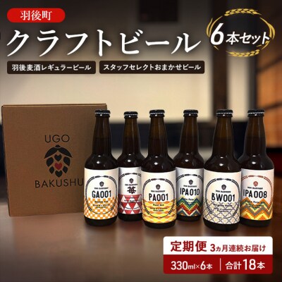 <定期便3ヵ月>【限定品】羽後町産クラフトビール6本飲み比べセット[No.5325-0367]