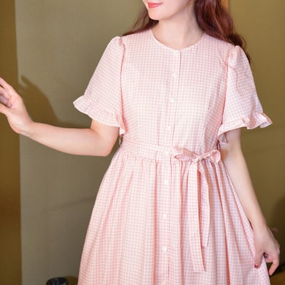 【先行予約】アトリエ小町ワンピース(renka ep2)チェック柄ピンク[No.5325-0556]
