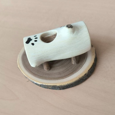 木製 エンジュのやすらぎアロマウッド台座付き 猫の足跡入り[No.5325-0559]