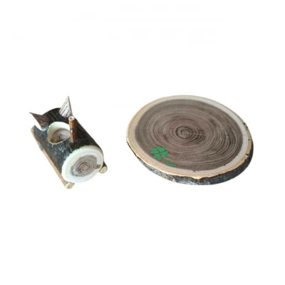 木製　まったり猫の皮付アロマウッド　台座付き[No.5325-0676]