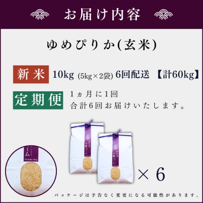 【定期便全6回】令和6年産 木露ファーム 余市産ゆめぴりか(玄米)10kg_Y067-0180