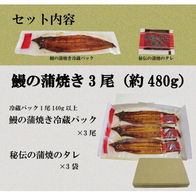 【2週間配送】 国産 うなぎ 蒲焼 3尾(約480g)冷蔵 