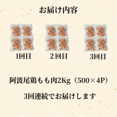 【定期便3回】鶏肉 阿波尾鶏 もも肉2kg (500g×4P) 小分け 毎月 便利 鶏肉 徳島 地鶏