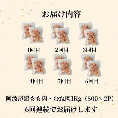 【定期便6回】阿波尾鶏　もも肉・むね肉セット1kg(500g×2P) 鶏肉 徳島 地鶏 とり肉 