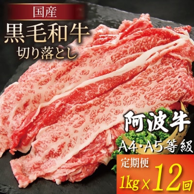 【定期便】 黒毛和牛 赤身 切り落とし 1kg 12回