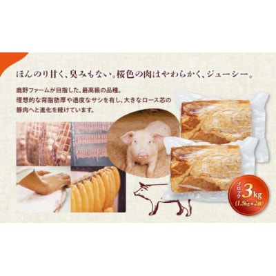 鹿野高原豚 伝承の技シリーズ 原木ロースハム(ブロック)約3kg(約1.5kg×2個)