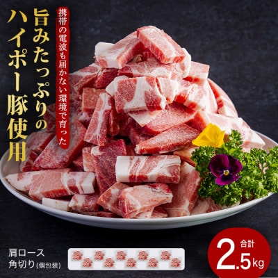 山口県産豚肩ロース角切り250g×10パック小分けセット 旨みたっぷりのハイポー豚