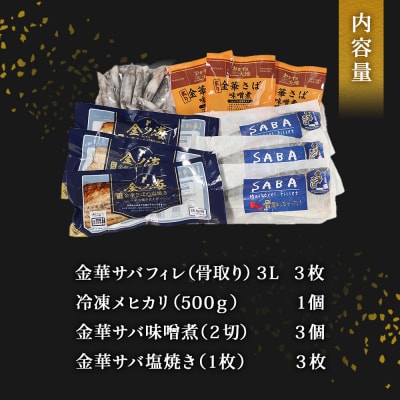 石巻港 おいしいお魚4種セット (金華さばフィレ/味噌煮/塩焼/メヒカリ) 