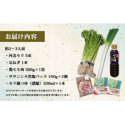 【11月1日発送】せり鍋 セット 2-3人前 せり 長ねぎ パックご飯 スープ 鶏肉 セリ セリ鍋