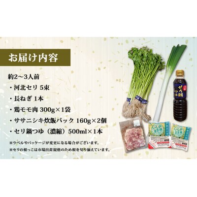 【11月14日発送】せり鍋 セット 2-3人前 せり 長ねぎ パックご飯 スープ 鶏肉 セリ セリ鍋