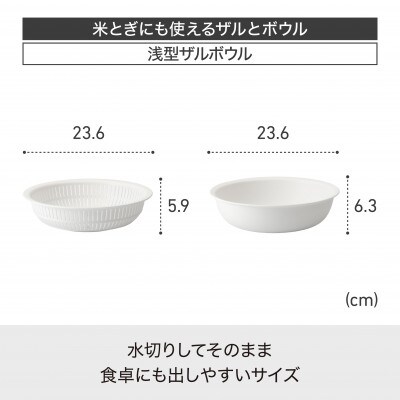 ライクイット　米とぎにも使えるザルとボウル(浅型)　LBK-02　ホワイト