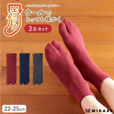 エコソク 足袋タイプ 3足組 (ベーシック) レディース 靴下 ウール