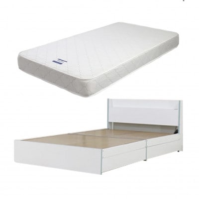 【組立付き】375シングルベッド(ホワイト&ブルー)ボンネルコイルマットレス付(1303)