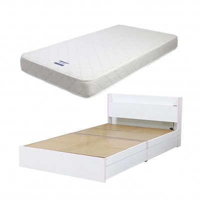 【組立付き】375シングルベッド(ホワイト&ピンク)ボンネルコイルマットレス付(1304)