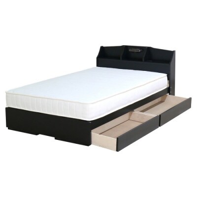 【組立付き】K321シングルベッド(ブラック)ポケットコイルマットレス付(1323)