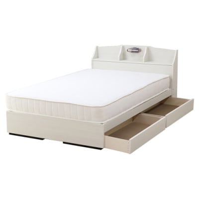 【組立付き】K321セミダブルベッド(ホワイト)ポケットコイルマットレス付(1329)