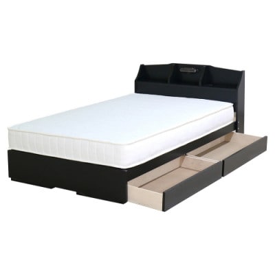 【組立付き】K321ダブルベッド(ブラック)ポケットコイルマットレス付(1331)