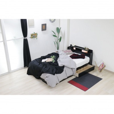 【組立付き】K-22セミダブルベッド(ブラック)ボンネルコイルマットレス付(1341)