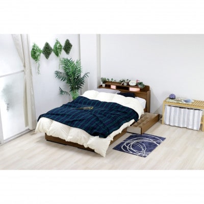 【組立付き】K-22セミダブルベッド(ブラウン)ポケットコイルマットレス付(1351)